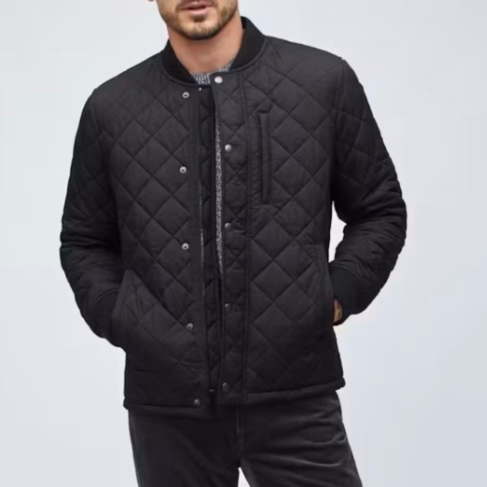 Bonobos The Quilted Bomber Jacket Mens M Black Water Repellent Diamond Quilt